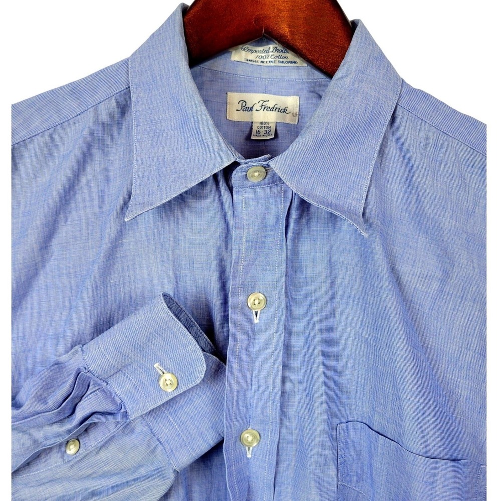 Paul Fredrick Button Down 16-32 Blue Cotton Broadcloth Classic Preppy Office